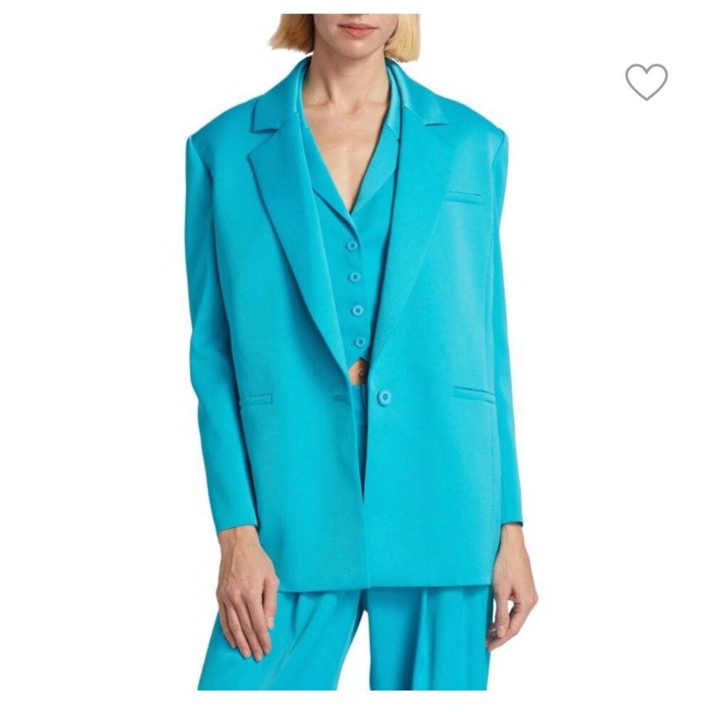 Alice + Olivia Shan Strong Shoulder Blazer Size 6 Blue